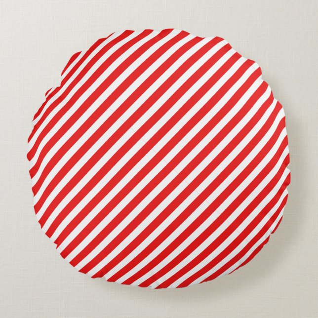 Cute Red and White striped Round Pillow (Front)