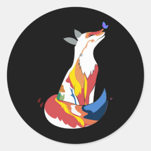 Cute Red And Yellow Fox And Cute Butterfly Classic Round Sticker