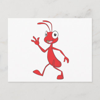 Cute Red Ant Walking Waving Hand Hi Hello Postcard