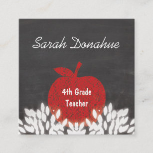 Cute Red Apple Chalkboard School Teacher Square Business Card