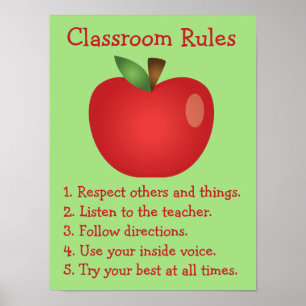 Cute Red Apple Custom Classroom Rules Poster