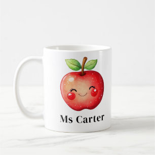 Cute Red Apple Face Personalized Teacher Gift Coffee Mug