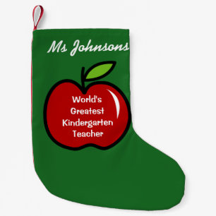 Cute red apple kindergarten school teacher custom small christmas stocking