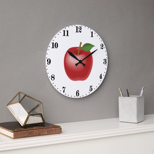 Cute red apple lovers kitchen decor large clock (Office)