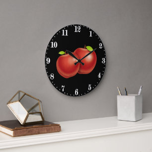 Cute red apple lovers kitchen decor large clock