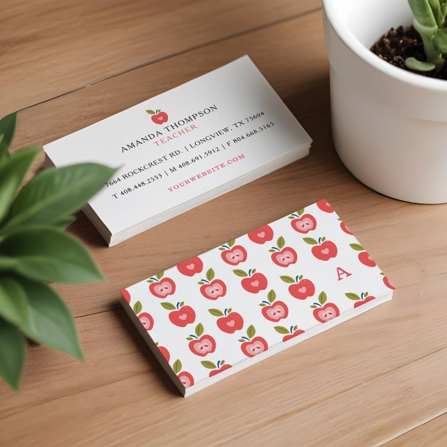 Cute Red Apple Pattern Teacher, Tutor Learning Business Card (Cute Red Apple Pattern Teacher, Tutor Learning Business Card)