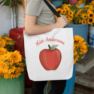 Cute Red Apple Teacher Personalized Tote Bag