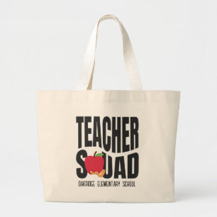Cute Red Apple Teacher Squad Large Tote Bag