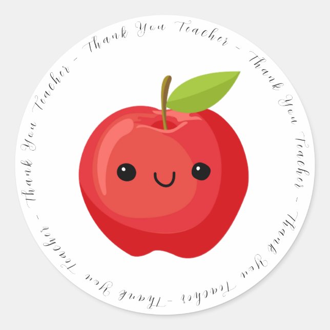 Cute Red Apple Thank You Teacher Classic Round Sticker (Front)