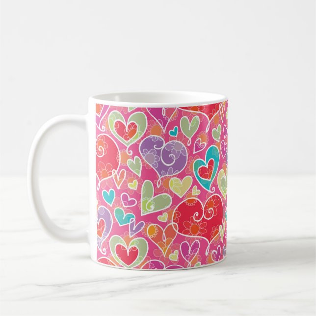Cute Red Aqua Purple Valentine Hearts  Coffee Mug (Left)