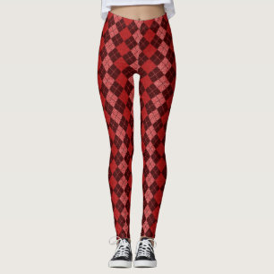 Cute Red Argyle Plaid Leggings