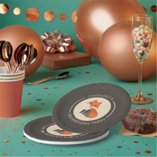 Cute red baby fox illustration custom monogram paper plate