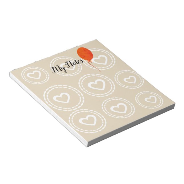 Cute Red Balloon & Hearts Notepad (Angled)