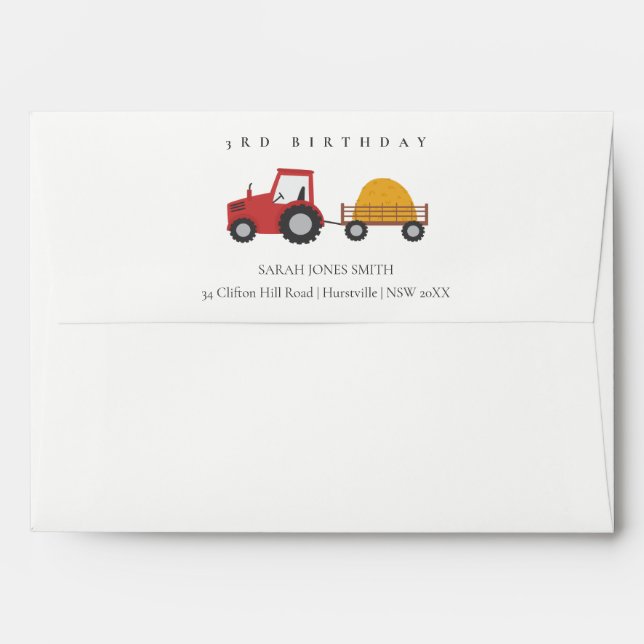 Cute Red Barnyard Farm Animal Any Age Birthday Envelope (Back (Top Flap))