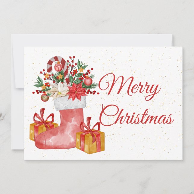 Cute Red Berries Gift Candy Cane Merry Christmas Holiday Card (Front)