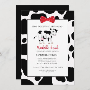 Cute Red Black Cow Print Baby Shower Scallop Invitation