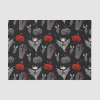 CUTE RED BLACK GRAY HALLOWEEN BAT GIRL TISSUE PAPER