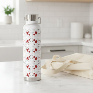 Cute Red Black Hand Drawn Hearts Water Bottle