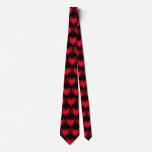Cute Red Black Heart Valentines Day Pattern Love Tie