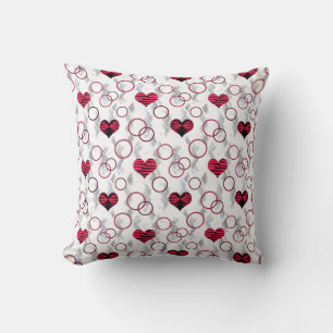 Cute red black hearts throw pillow