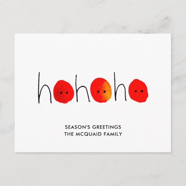 Cute Red & Black Ho Ho Ho Hand-painted Christmas Holiday Postcard (Front)