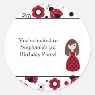 Cute red black lady bugs birthday party stickers