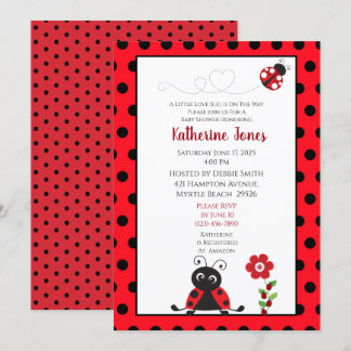 Cute Red Black Ladybug Baby Shower Invitation