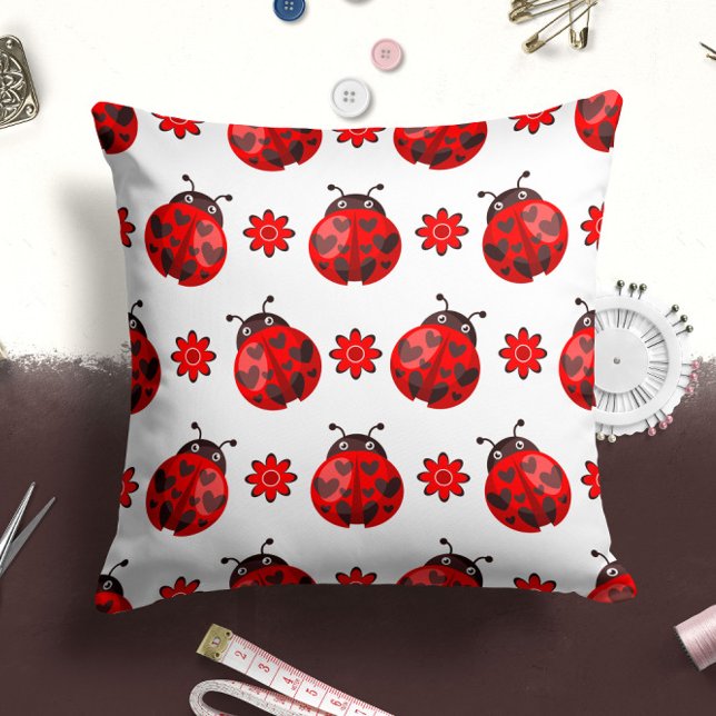 Cute Red Black Ladybug Insect | Bug Throw Pillow (Creator Uploaded)