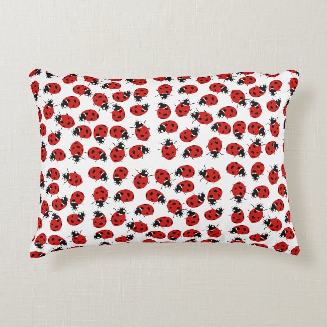 Cute Red & Black Ladybug Pattern Accent Pillow (Front)