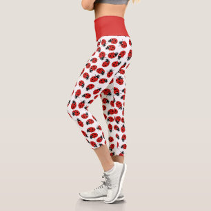 Cute Red & Black Ladybug Pattern  Capri Leggings