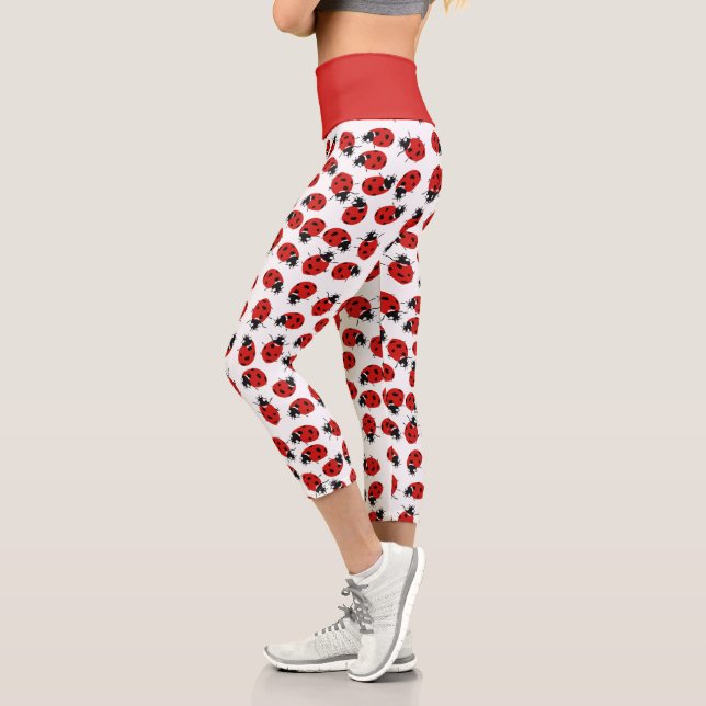 Cute Red & Black Ladybug Pattern  Capri Leggings (Left)