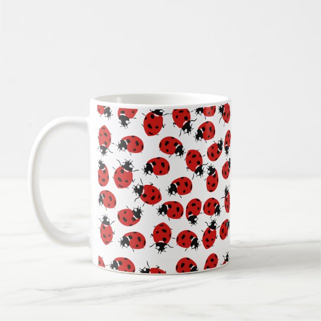 Cute Red & Black Ladybug Pattern   Coffee Mug (Left)