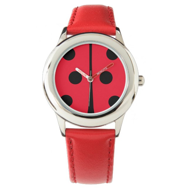 Cute Red Black Ladybug Polka Dots Watch (Front)