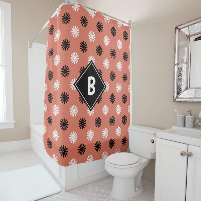 Cute Red Black White Floral Monogrammed Initial (In Situ)