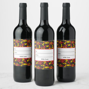 Cute Red Blue and Black Coffee Bean illustration W Wine Label