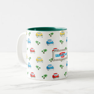 Cute Red, Blue and Yellow Cars Kids Cartoon Two-Tone Coffee Mug