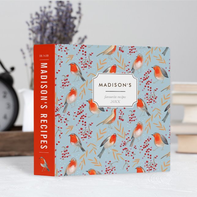 Cute Red blue Christmas Kitchen bird robin Pattern Binder (Creator Uploaded)