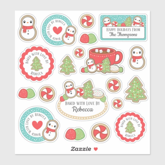 Cute Red & Blue Holiday Baking Cookie Illustration (Sheet)