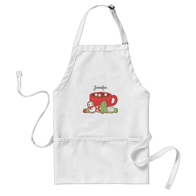 Cute Red & Blue Holiday Sweets Illustration Standard Apron (Front)