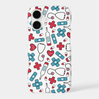 Cute Red Blue Nurse Doctor Pattern