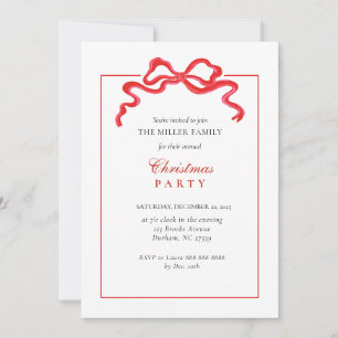 Cute Red  bow Christmas Holiday Party Invitation