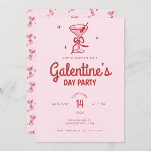 Cute Red Bow Cocktail Galentine's Day Party Invitation