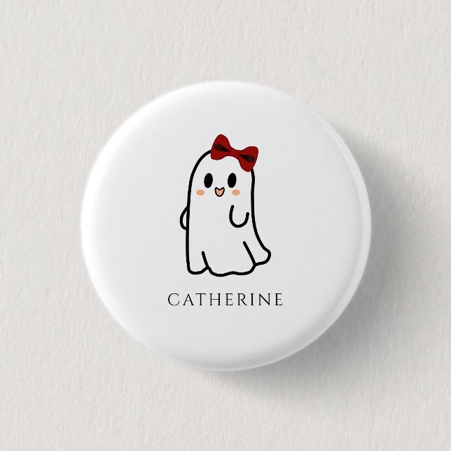 Cute Red Bow Halloween Ghost Girly  1 Inch Round Button (Front)