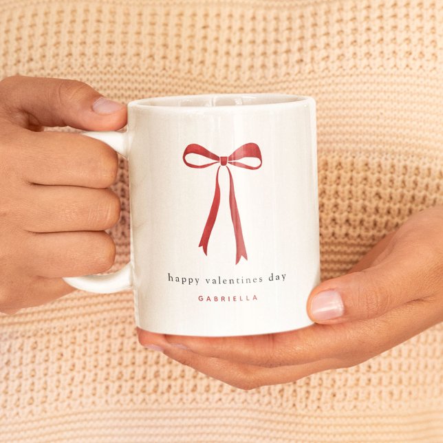 Cute Red Bow Happy Valentine's Day Coffee Mug (Creator Uploaded)