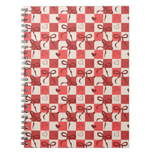 Cute Red Bow & Heart Chequerboard Pattern Notebook