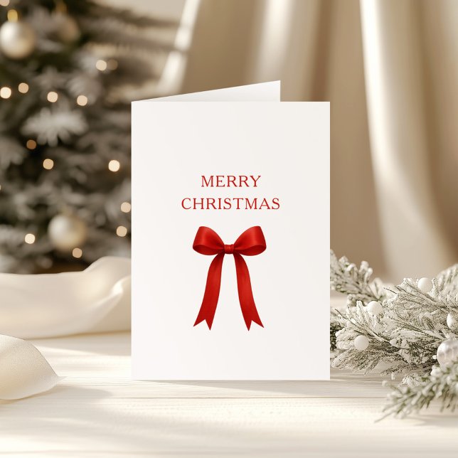  Cute Red Bow Merry Christmas Holiday Card (Creator Uploaded)