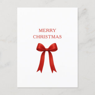  Cute Red Bow Merry Christmas Holiday Postcard