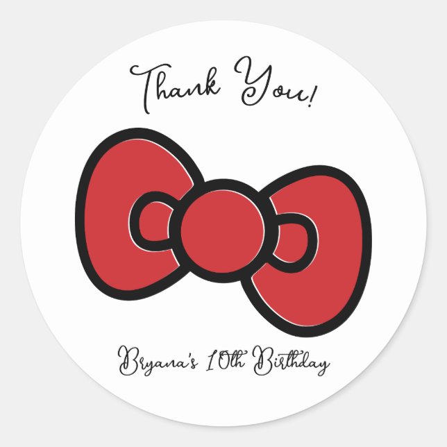 Cute Red Bow Whimsical Baby Shower Birthday Party Classic Round Sticker (Front)