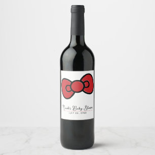 Cute Red Bow Whimsical Baby Shower  Wine Label