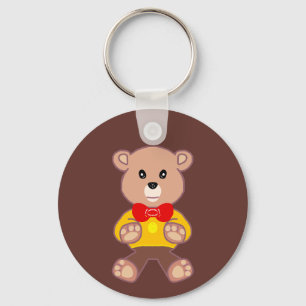 Cute Red Bowtie Beige Teddy Bear Brown Keychain